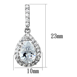 3W903 - Rhodium Brass Earrings with AAA Grade CZ  in Clear