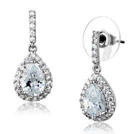 3W903 - Rhodium Brass Earrings with AAA Grade CZ  in Clear