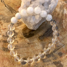 Rainbow Moonstone & Crystal Quartz Stretch Bracelet! Genuine Crystals!